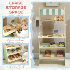 AIYAPLAY Stoisko supermarketowe dla dzieci, kasa do zabawy, 34 akcesoria, MDF, zielony