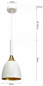 Lampa wisząca, pojedyncza biała/złota CLARK WHITE/GOLD 1xE27