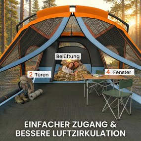 Outsunny Namiot tunelowy 4-osobowy namiot rodzinny z sypialnią i salonem okna dachowe folia podłogowa wysokość 3000 mm słupa wody | Aosom PL