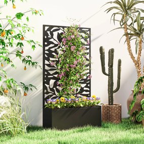 Outsunny podwyższona donica z panelem osłonowym, kratka do pnączy, metal, 61 x 23 x 113 cm, czarny | Aosom PL