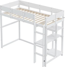 Łóżko piętrowe 90x200 cm – z półkami do przechowywania, drewniany stelaż – białe – materac nie jest wliczony w cenę