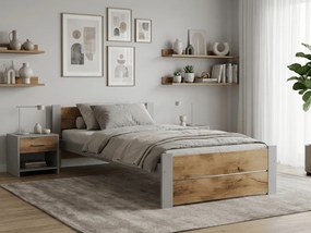 Łóżko IKAROS DOUBLE 90 x 200 cm, dąb artisan/szary Stelaż: Ze stelażem listwowym rolowanym, Materac: Materac Sommera