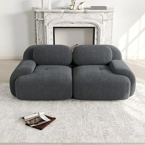 Sofa 2-osobowa Modułowa z Weluru Prążkowanego - z 2 Poduszkami - 208x103x75cm - Szary