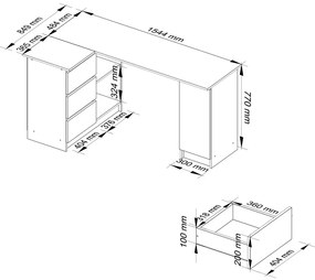 Lewostronne biurko z szufladami dąb artisan + biały - Osmen 3X