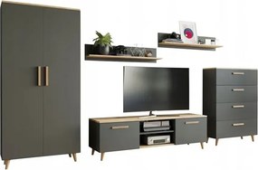 Zestaw mebli do salonu z szafą antracyt + dąb artisan P6-F51