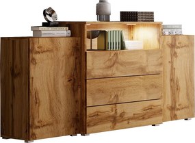 Komoda 150 cm mat do salonu – nowoczesna stojąca z 3 szufladami, wnęką i szafkami bocznymi wotan