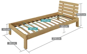 Łóżko PARIS podwyższone 90 x 200 cm, dąb Stelaż: Bez stelaża, Materac: Materac Coco Maxi 20 cm
