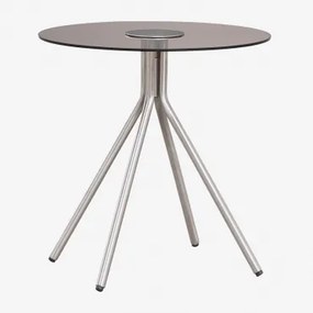 Zestaw 2 Szafek Nocnych Ze Stali Nierdzewnej I Szkła Hartowanego Itsoro Ø40 Cm - Sklum