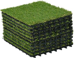 Outsunny 10 Sztuk Sztuczna Trawa 30 x 30 cm Maty Trawne Rolka Trawy Sztucznej 25 mm Plastikowa Ciemnozielona - Idealne do Ogrodu i Balkonu