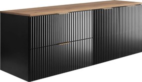 Zestaw łazienkowy: szafka z szufladami i szafka z drzwiami 57×46×160 cm, kolor: czarny / blat Dąb Craft, uchwyt złoty