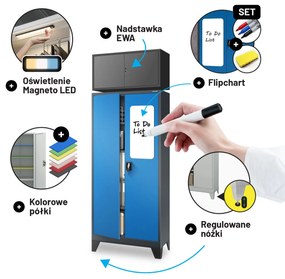 Szafa na dokumenty biurowa metalowa antracytowo-niebieska: JAN H, 900 x 1950 x 400 mm