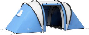 Outsunny Lekki wodoodporny namiot kempingowy dla 4-5 osób z 3 pomieszczeniami, bocznymi drzwiami, oknami w kolorze niebieskim