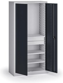 Szafa warsztatowa, 3 półki + 2 szuflady, 1950 × 950 × 500 mm, grafitowe drzwi