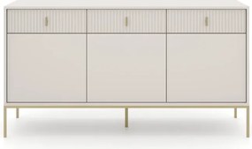 Komoda do Salonu Sypialni MARCOS 154 cm Kaszmir/Złoty Ryflowana Trzydrzwiowa z Szufladami Glamour