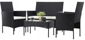 Aldotrade Rattanowy zestaw ogrodowy GardenLine, czarny + kremowe siedziska