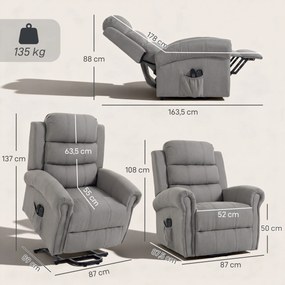 HOMCOM Fotel z funkcją Power-Lift, masażem wibracyjnym i ogrzewaniem, fotel z funkcją podnoszenia, port USB, kieszenie boczne i pilot, jasnoszary | Aosom PL