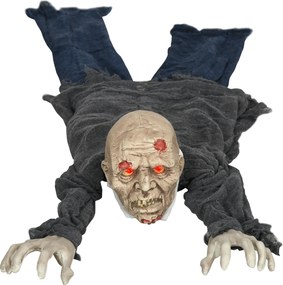 HOMCOM Dekoracja Halloween Zombie, LED Oczy, wydaje dźwięki i pełza, czujnik ruchu i dźwięku, zasilanie bateryjne, 159 cm