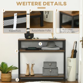 HOMCOM Stół konsolowy do korytarza z 2 półkami Metalowe zabezpieczenie przed przewróceniem Stylowy i funkcjonalny | Aosom PL