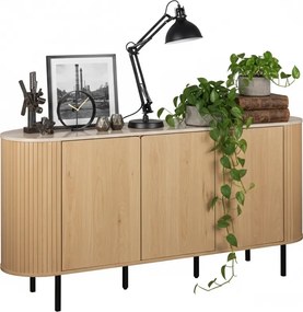 Owalna komoda do salonu ryflowana Fabia 160 cm, dąb/trawertyn