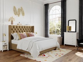 Łóżko z pikowanym zagłówkiem – 180 × 200 cm – Tapicerowane – Beżowy + Materac – MASSIMO II