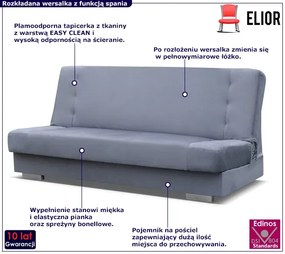 Ciemnoszara rozkładana wersalka z funkcją spania- Anos