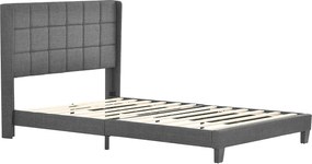 Łóżko tapicerowane z wezgłowiem - 140 x 200 cm - tkanina lniana - box spring + materac - szare