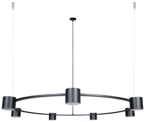Kodo 7 czarna nowoczesna lampa wisząca - okrągły żyrandol industrialny z 6 reflektorami, regulowana wysokość - oświetlenie nad stół do salonu i jadaln