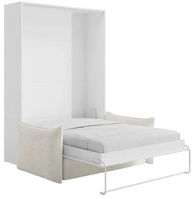 Łóżko chowane w szafie  140 x 200 cm - Ręczne otwieranie pionowe - Białe + Kanapa - BEGANIO
