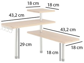 Narożna półka kuchenna, bambusowa - 3 poziomy, 4 haczyki