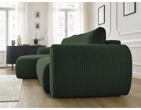 Ciemnozielony sztruksowy rozkładany narożnik (lewostronny) Lucien – Bobochic Paris