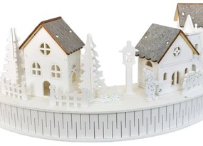Drewniana dekoracja LED Wioska z kościołem, 40 x14 x 20 cm, półkole