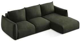 Zielony rozkładany narożnik (prawostronny/z szezlongiem) Leila – Makamii