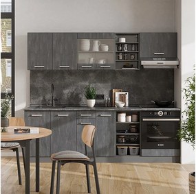 Zabudowa kuchenna czarny beton/antracyt 240x46x81.6 r-line