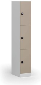 Szafka skrytkowa, 3 schowki, 1850 x 300 x 500 mm, demontaż, zamek RFID, drzwi beżowe