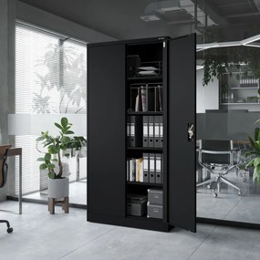 Biurowa szafa metalowa na akta JAN, 900 x 1850 x 400 mm, czarna