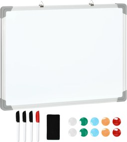 HOMCOM Whiteboard Magnetyczny, łatwo zmywalny, z 4 Markerami, 10 Magnesami, 1 Gąbką, 60 x 1,8 x 45cm