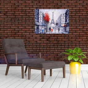 Obraz na szkle ulicy w Paryżu, obraz olejny (70x50 cm)