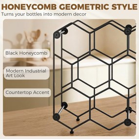 HOMCOM Stojak na wino na 13 butelek z designem plastra miodu, regulowanymi nóżkami, zabezpieczeniem przed przewróceniem, metalowy, 43 x 15,5 x 31 cm, czarny | Aosom PL