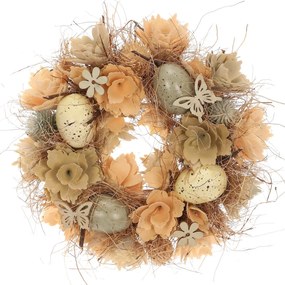 Wielkanocny wieniec z jajkami, kwiatami imotylami, średnica 25 cm