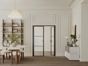 Drzwi kompletne 2-skrzydłowe dwustronne z aluminium i szkła hartowanego - 2 x wys. 204 x szer. 83 cm - Czarny - MASERU