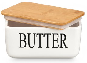 Ceramiczna maselniczka z napisem BUTTER, 10 x 16,5 x 8,5 cm
