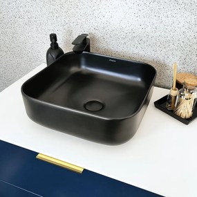 Umywalka ceramiczna nablatowa  kwadratowa czarna bez otworu na baterię 39 x 39 cm ALIZMA z rantem typu Slim