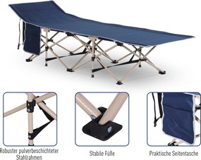 Outsunny Łóżko polowe składane leżanka kempingowa niebieska 190x68x52cm | Aosom PL