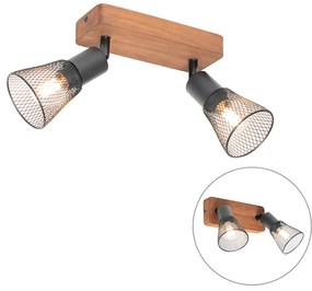 Industrialny reflektor czarny z drewnem 2-światła - Kristina