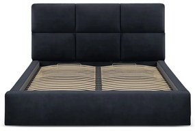 Ciemnoniebieskie tapicerowane łóżko dwuosobowe ze schowkiem ze stelażem 160x200 cm Libera – Windsor &amp; Co Sofas