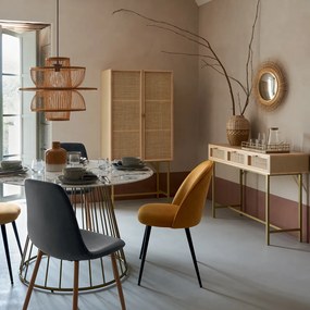 Wąska konsola boho RAYO z 3 szufladami i plecionką wiedeńską