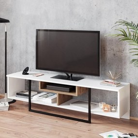 Biała szafka pod TV w dekorze dębu 149x40 cm Asal – Kalune Design