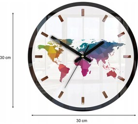 Zegar ścienny w stylu nowoczesnym akrylowy map colorfull okrągły brzozowy