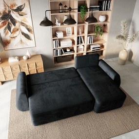 Masseno Narożnik GALVIS z funkcją spania i pojemnikiem na pościel Narozniki L, Rozkładana sofa - Czarny, MONOLITH 95