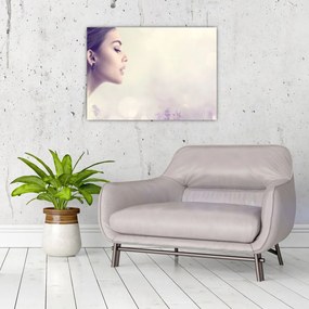 Obraz na szkle kobiety z lawendą (70x50 cm)